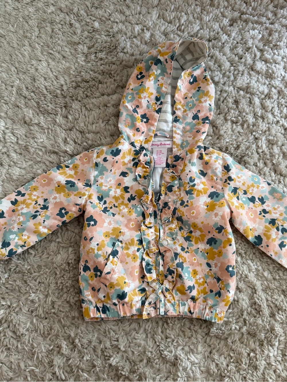 Tommy Bahama Pink Floral Hooded Jacket with Yellow and Teal Accents